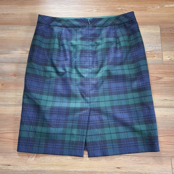 J. Crew the Pencil Skirt Blackwatch Plaid 10 Womens Blue Green Wool Blend - Picture 5 of 9